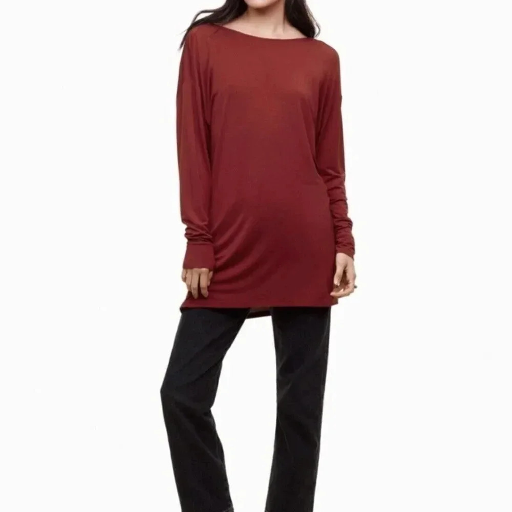 Aritzia Wilfred Celles Long  Sleeve Open Back Viscose Top Black Color